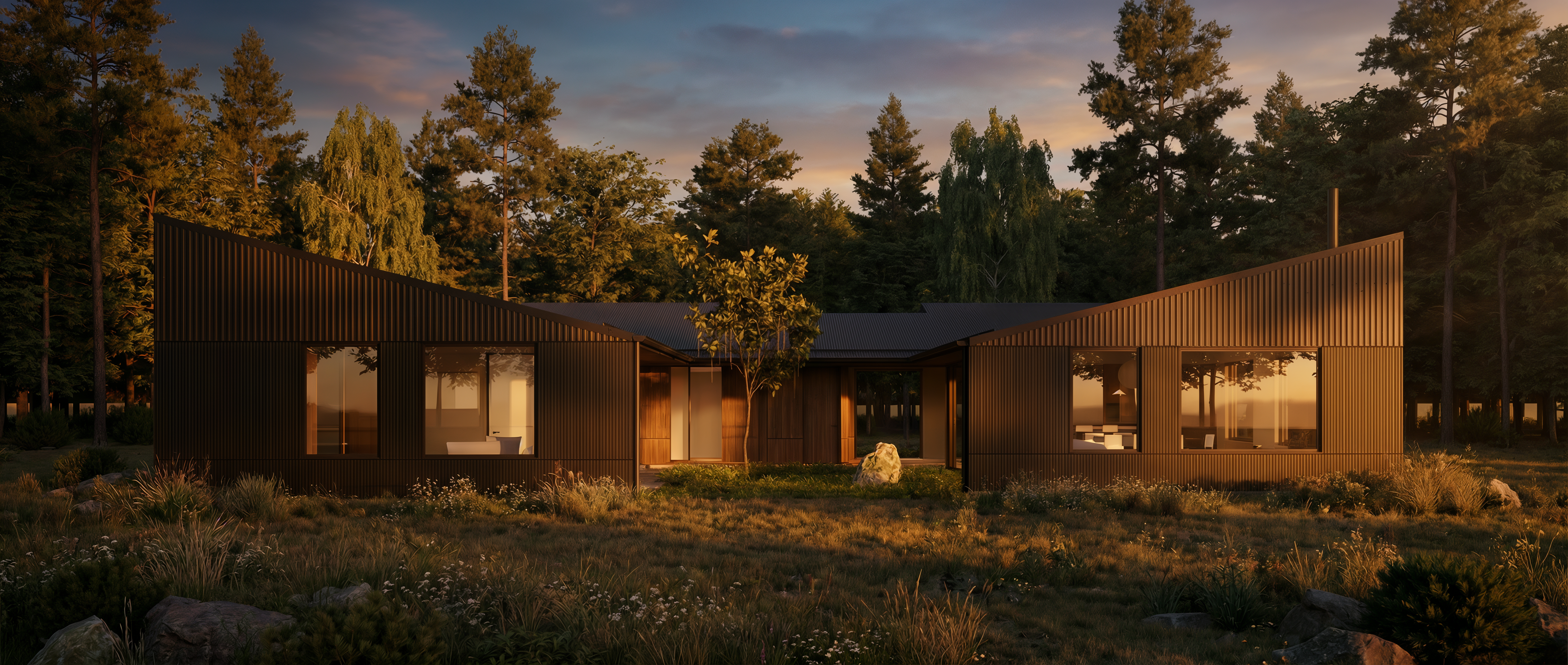 RidgeVale — ValeHaus residence at golden hour, architecture by INC Architecture & Design